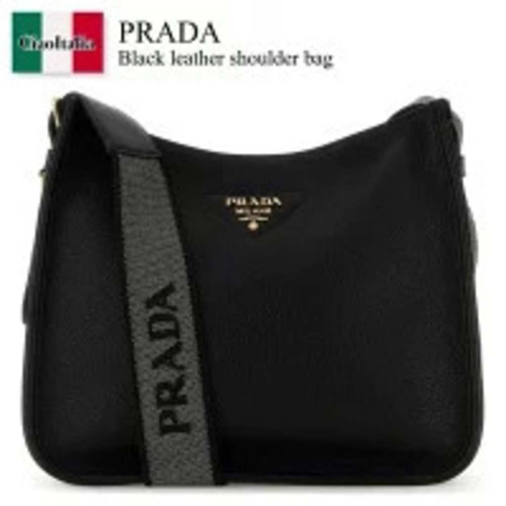 Prada black leather shoulder bag prominent shoulder strap